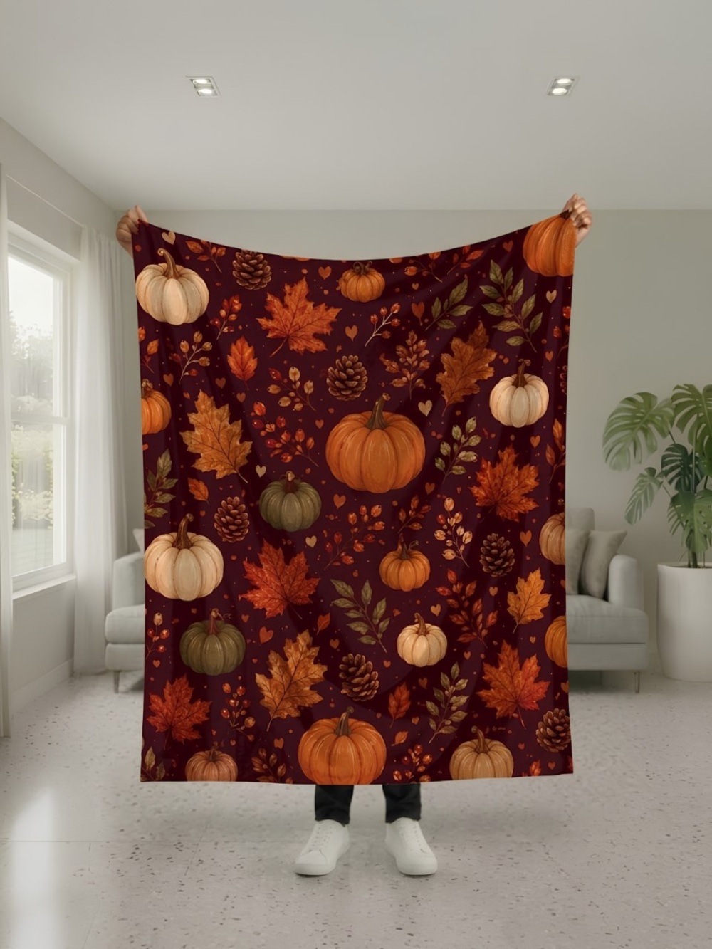 Autumn Harvest Pumpkin Blanket - Rust Orange